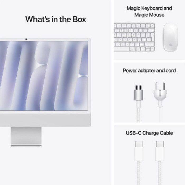 Комп'ютер Apple 24" iMac Retina 4.5K / Apple M4 (8-c/CPU, 8-c/GPU), 16, 256, Silver (MWUC3UA/A)