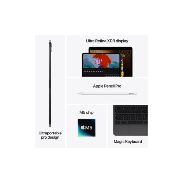 Планшет Apple iPad Pro 13" M5 Wi‑Fi + Cellular 256GB with standard glass - Silver (ME7X4TY/A)